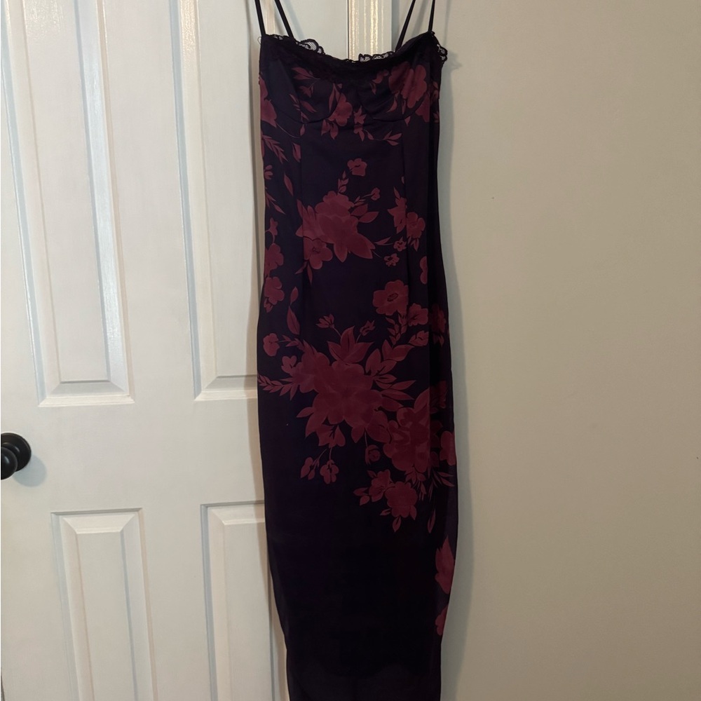 Elegant Floral Dress in Purple and Pink